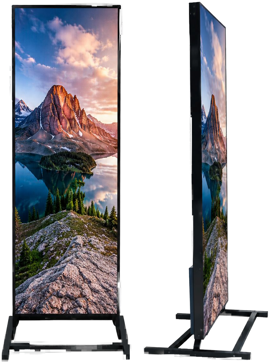 Tótem LED para interiores, vista frontal y de perfil